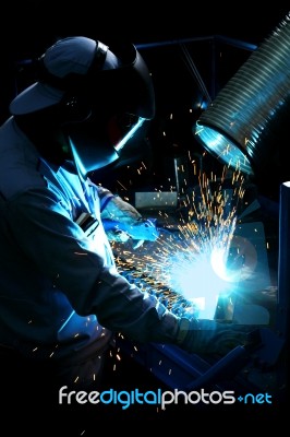 Welder In Factory, Work Stock Photo