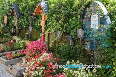 Well Kept Graveyard At The Maria Hilf Pilgrimage Church In Halls… Stock Photo