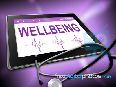 Wellbeing Tablet Represents Preventive Medicine And Computer Stock Image