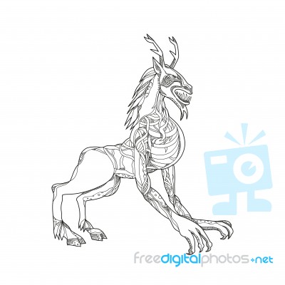 Wendigo Crouching Doodle Art Stock Image