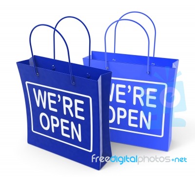 We're Open Bags Show Grand Opening Or Launch Stock Image