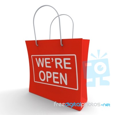 We're Open Shopping Bag Shows New Store Launch Stock Image