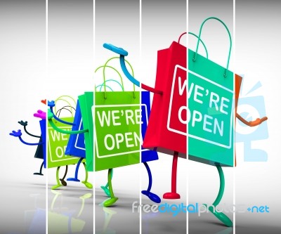 We're Open Shopping Bags Show Shopping Availability And Grand Op… Stock Image