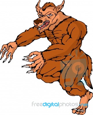 Werewolf Wolfman Running Attacking Stock Image