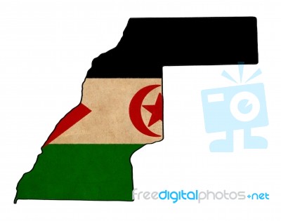 Western Sahara  Map On  Flag Drawing ,grunge And Retro Flag Seri… Stock Image