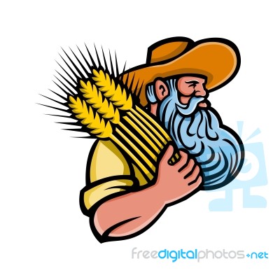 Wheat Grain Farmer With Beard Mascot Stock Image