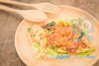 Wheat Noodles With Barbecued Red Pork Stock Photo