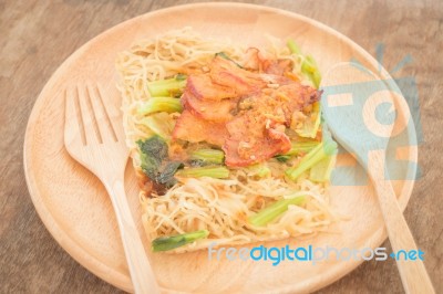 Wheat Noodles With Barbecued Red Pork Stock Photo