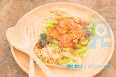 Wheat Noodles With Barbecued Red Pork Stock Photo