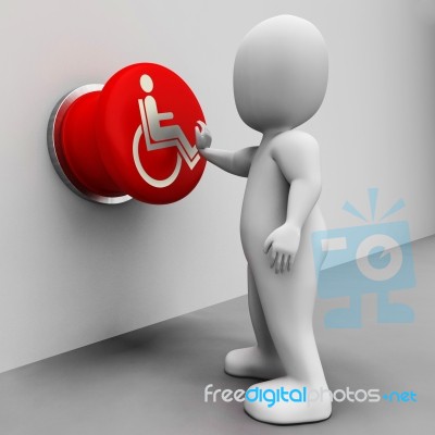 Wheel Chair Button Shows Physical Disability And Immobility Stock Image