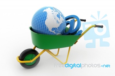 Wheelbarrow Carrying Earth And Email Sign Stock Image