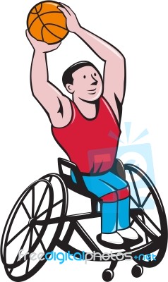 Wheelchair Basketball Player Shooting Ball Cartoon Stock Image