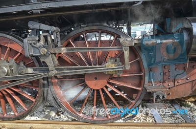 Wheels Of Classic Steam Locomotive Stock Photo