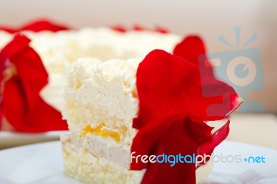 Whipped Cream Mango Cake Stock Photo