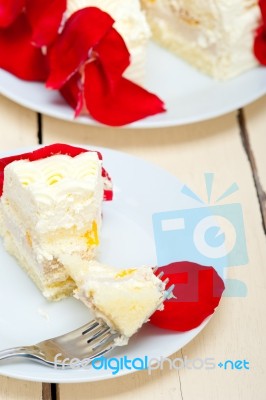 Whipped Cream Mango Cake Stock Photo