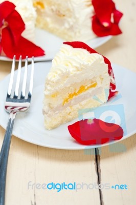 Whipped Cream Mango Cake Stock Photo