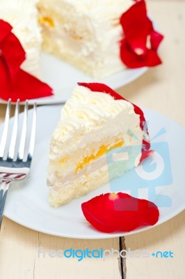 Whipped Cream Mango Cake Stock Photo