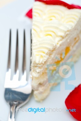 Whipped Cream Mango Cake Stock Photo