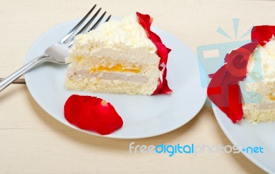 Whipped Cream Mango Cake Stock Photo