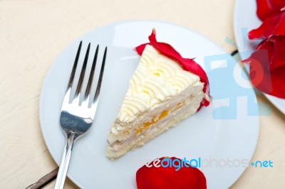 Whipped Cream Mango Cake Stock Photo