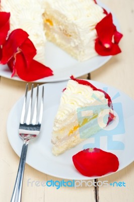 Whipped Cream Mango Cake Stock Photo