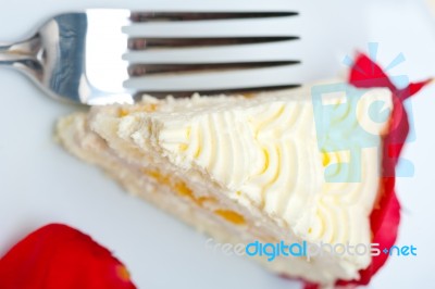 Whipped Cream Mango Cake Stock Photo