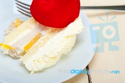 Whipped Cream Mango Cake Stock Photo