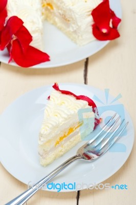 Whipped Cream Mango Cake Stock Photo