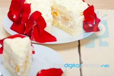 Whipped Cream Mango Cake Stock Photo