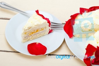 Whipped Cream Mango Cake Stock Photo