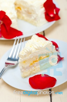 Whipped Cream Mango Cake Stock Photo