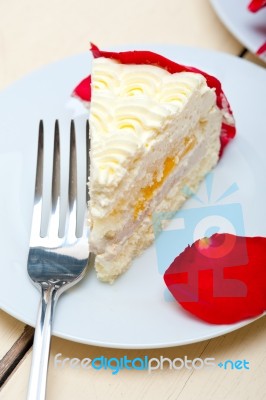 Whipped Cream Mango Cake Stock Photo