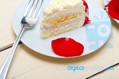 Whipped Cream Mango Cake Stock Photo