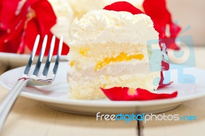 Whipped Cream Mango Cake Stock Photo