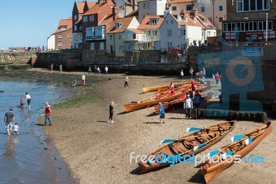 Whitby, North Yorkshire/uk - August 22 : Rowing Boats Beached On… Stock Photo