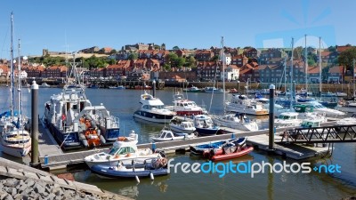 Whitby, North Yorkshire/uk - August 22 : View Along The Esk Towa… Stock Photo