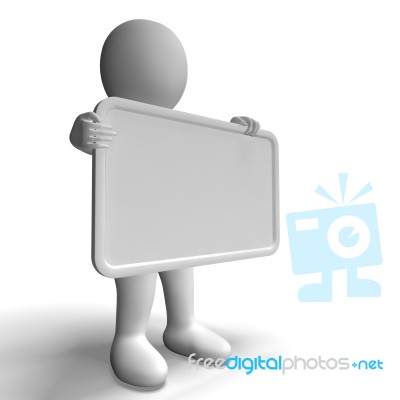 White Blank Sign With Copyspace Including 3d Character Stock Image