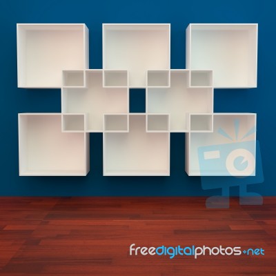 White Book Shelf On Blue Background Stock Image