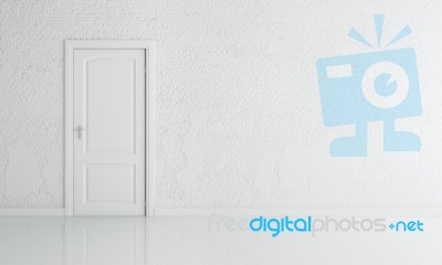 White Brick Wall And Door With Blank Space Stock Image