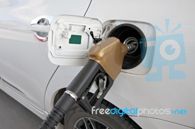 White Cars Are Fuel Filler Stock Photo