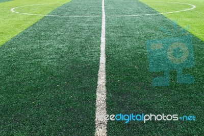 White Center Line On Football Field Stock Photo