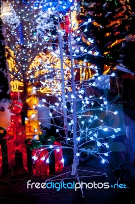 White Christmas Tree  With Lights Stock Photo