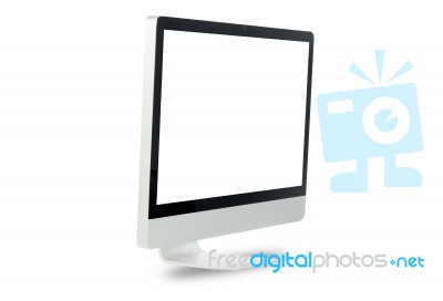 White Computer Monitor Isolated Stock Photo