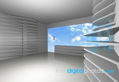 White Curve Shelfs In Empty Interior Stock Image