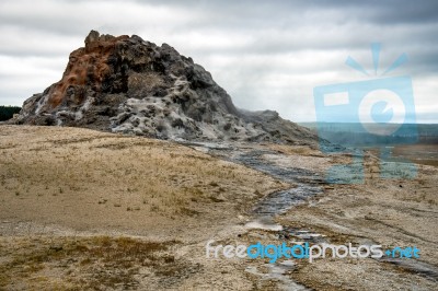 White Dome Geyser In Yellowstone Stock Photo