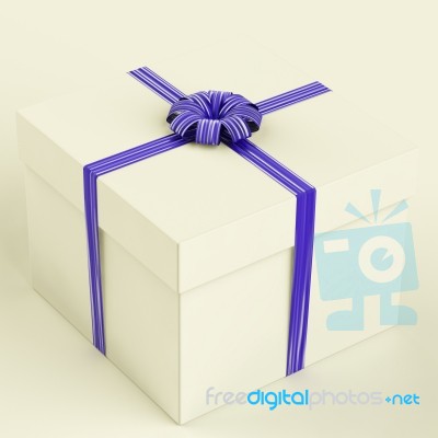 White Gift Box With Blue Ribbon Stock Image