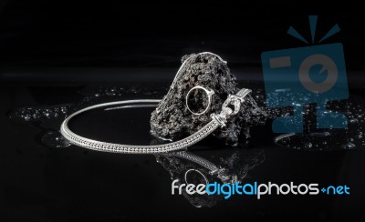 White Gold Jewelery Sets Stock Photo