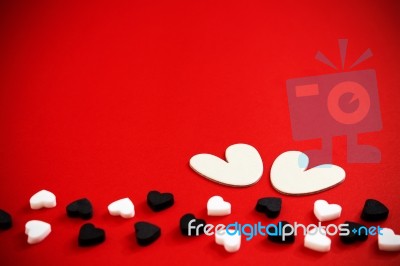 White Hearts On Red Background Stock Photo