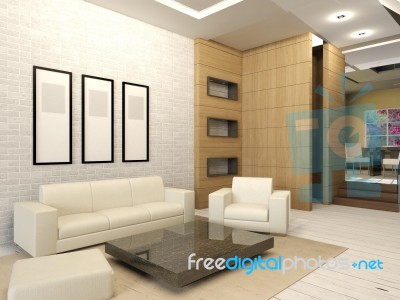 White Living Room Interior In Modern Design Stock Image