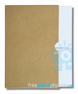 White Notebook In Brown Paper Case Isolated On White Background Stock Photo